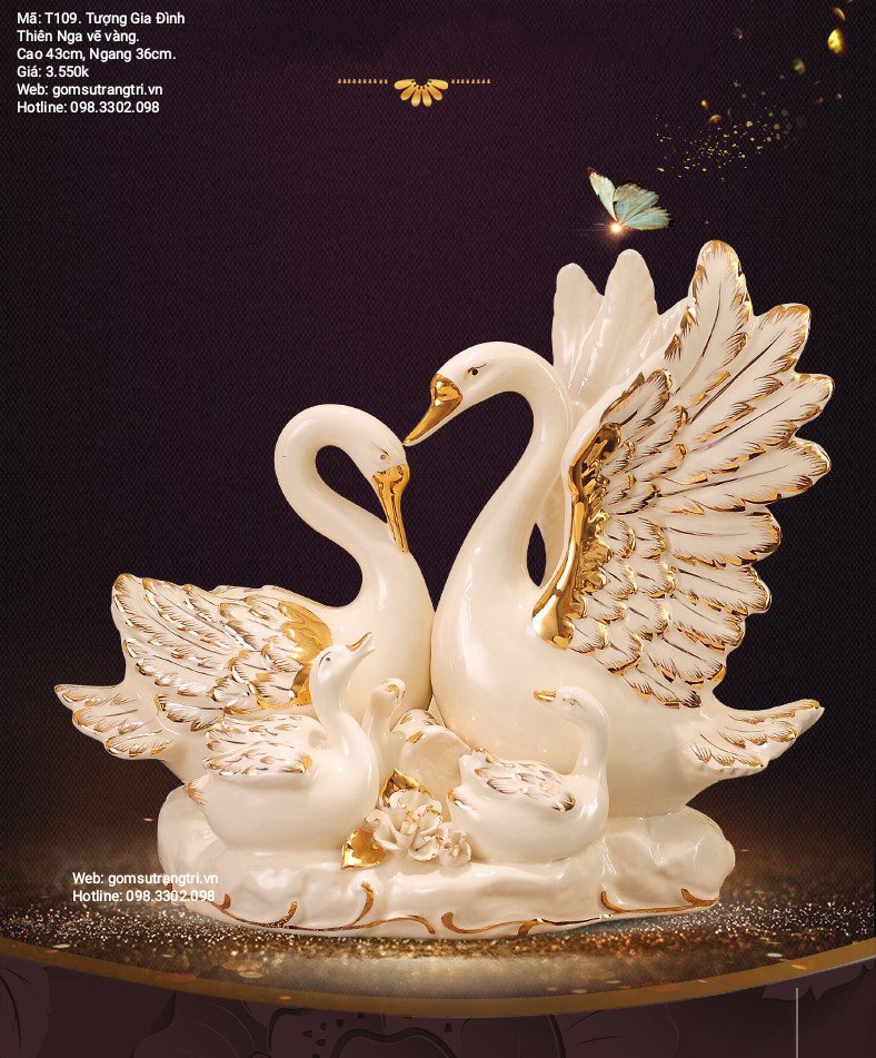 Tượng Gia Đình Thiên Nga Viền Vàng